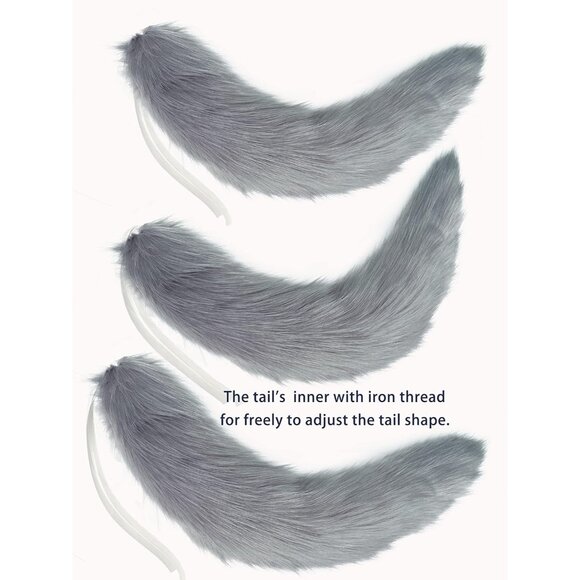 🆕 Halloween Grey Cat Fox Wolf Ears Animal Tail Cosplay Furry Costume Accessory - Picture 7 of 9